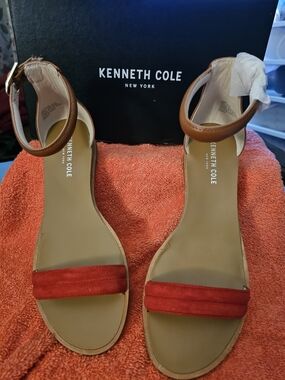 Kenneth Cole Jenna Red Suede Ankle-Strap Sandals